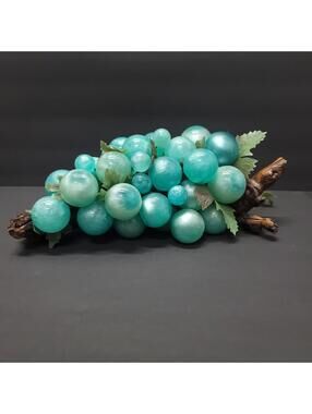 Vtg MCM XLarge Aqua Lucite Grape Cluster Driftwood 16" UV Reactive Glow Acrylic